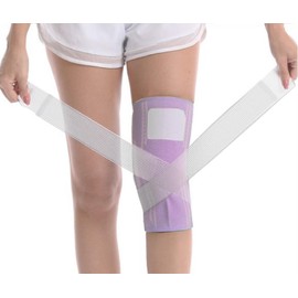 REONAS Knee Supporter, Taping, Knee Support, Sports, Elderly, Cold Protection, Breathable, Mesh Tape, For Both Left and Right Use, Includes Training Instruction Manual (Purple, L)