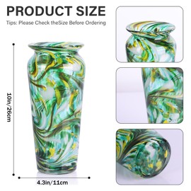 PlivBloom Green Hand Blown Glass Vase – Tall Speckled Decorative Centerpiece in Murano Style for Dining Table, Coffee Table, Mantel, Entryway, or Bookshelf in Coastal or Modern Decor (Green)