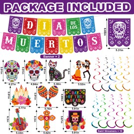Mexican Dia De Los Muertos Decor Ofrenda Altar Decor Dia De Los Muertos Colorful Papel Picado Hanging Banner Sugar Skull Marigold Day of the Dead Hanging Swirl Decorations for Mexican Party Home Decor