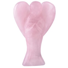 mookaitedecor 3 Inch Rose Quartz Crystal Guardian Angel Ornament with Heart Wings Love Peace Crystal Angel Statue Carved Healing Crystal Angel Gift Pink Angel Figurine Sculpture Spiritual Room Decor
