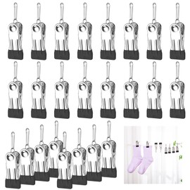 24 Pack Clothes Pegs For Washing Line, Stainless Steel Laundry Pegs Storm Pegs Black Hanging Clips with Hooks for lothes Jeans Socks Towel Photos