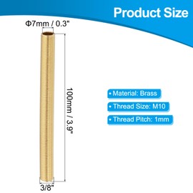 PATIKIL M10 Fine Thread Brass Lamp Pipe Nipple, 5 Pcs 100mm/ 3.9" Length Hollow Tube Adapter Coupler Connector Pipe Fitting Hardware DIY Repair Part for Lamp Lights