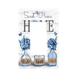 Neutral Bathroom Farmhouse Country Floral Flower Butterfly Decorative Single Decorator/Gfci Device Wall Plate Blue Hydrangea 1-Gang Electrical Rocker Outlet Light Receptacle Switchplate Cover Dimmer