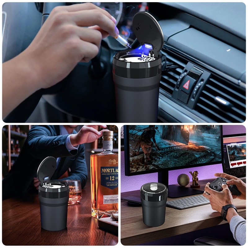 EOCICI Car Ashtray with Lid, Car Ashtrays for Cup Holder