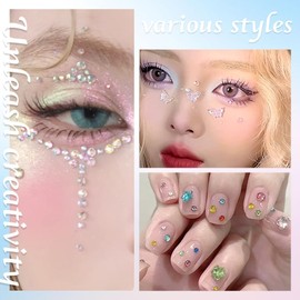 HASTHIP® Pegatinas de Gemas Faciales Adhesivas para Niñas y Mujeres, Joyas de Maquillaje para Ojos y Cara, Decoraciones para Festivales, Fiestas y Carnaval, Accesorios Creativos Autoadhesivos