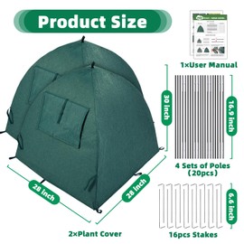 CoolSub 2 Packs Plant Cover Freeze Protection Blanket, 28''x28''x30'' Outdoor Garden Fabric Cover with Poles and Stakes for Winter Frost, Shade Cloth Plant Guard for Shrubs, Small Trees, Green