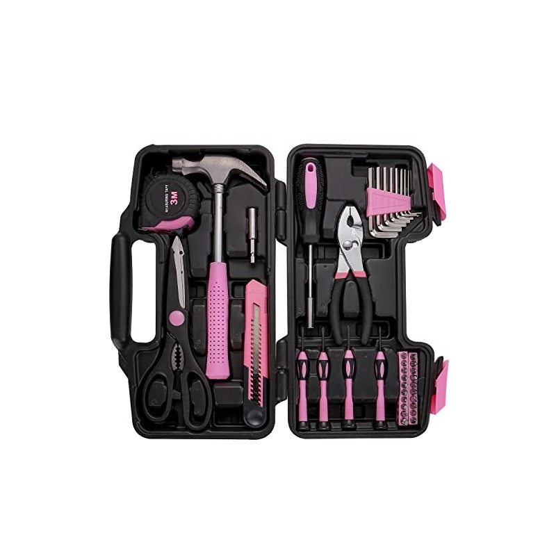 39 Piece All Purpose Basic Household Pink Tool Kit for