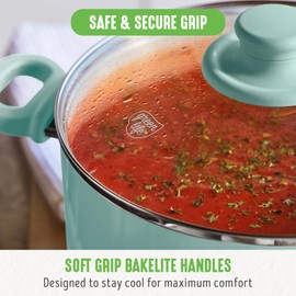 GreenLife 6QT Nonstick Stockpot with Straining Lid, Soft Grip, PFAS-Free Ceramic, Pour Spout, Multipurpose Cooking Pot, Sauces & Soups, Milk Pan, Stay-Cool Handles, Dishwasher & Oven Safe, Turquoise