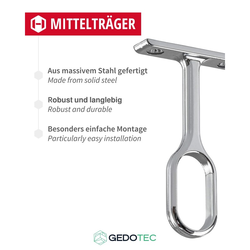 Gedotec Cupboard Rail Bearing Centre Support Bracket for Clothes Rail