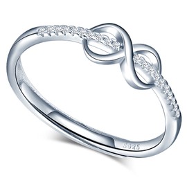 MICGIGI Women's 925 Sterling Silver Open Ring Infinity Symbol Adjustable Ring with Zirconia Silver Rose Gold, Silver, Cubic Zirconia