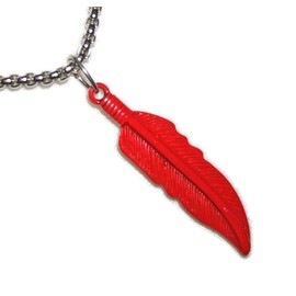 HAWKS HERO RED FEATHER NECKLACE Bird Wing Pendant STAINLESS STEEL CHAIN