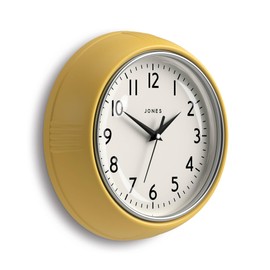 JONES CLOCKS Ketchup Wall Clock | Round Retro Diner Clock | 25 cm | Yellow | Ideal for Kitchen, Living Room, Office or Bedroom | Easy to Read Numbers