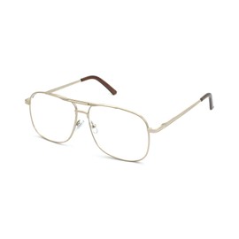 EYE ZOOM Readers Metal Frame Square Aviator Style Geek Reading Glasses for Men (Gold, Strength: +1.50)