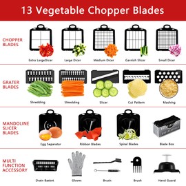 25-in-1 Vegetable Chopper with 13 Blades - Mandoline Slicer -Food Chopper w/Container - Cheese Grater - Veggie Salad Onion Chopper - Kitchen Gadget - Home Essentials - Kitchen Accessories