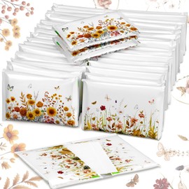Fourluoo 50 Pack Fall Wildflower Pocket Tissues Individual Packs Autumn Floral Pocket Facial Bulk 3 Ply Wallet Travel Toilet Tissues for Summer Thanksgiving Day Wedding Birthday Party Supplies