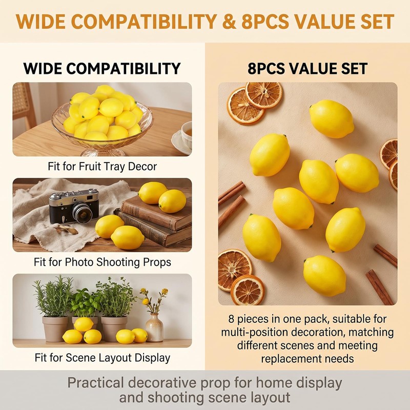 8 Pcs Artificial Lemons Fake Fruit