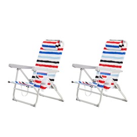 SUNNYFEEL Portable Beach Chair, Folding Low Back Beach Chair, Lightweight Camp Chair with Reclining Position, Backpack Lounger for Beach, Camping, Lawn, Outdoor, Red Blue White Striped, 2 Pack