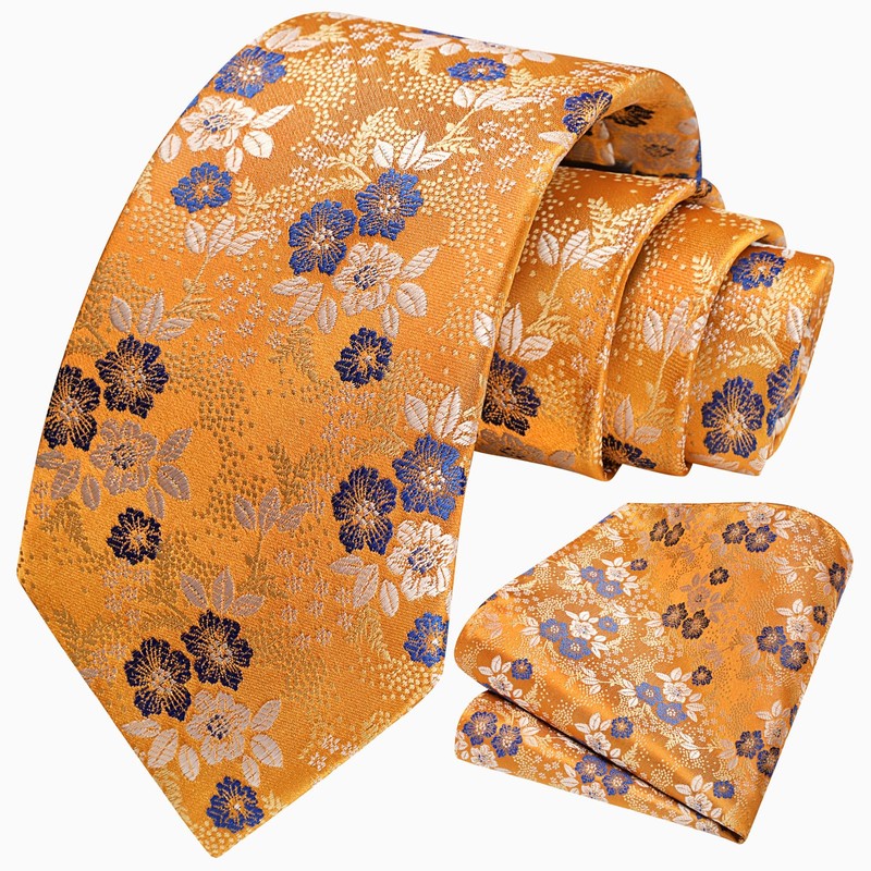 HISDERN Men's Tie Floral Tie and Pocket Square Classic Men's