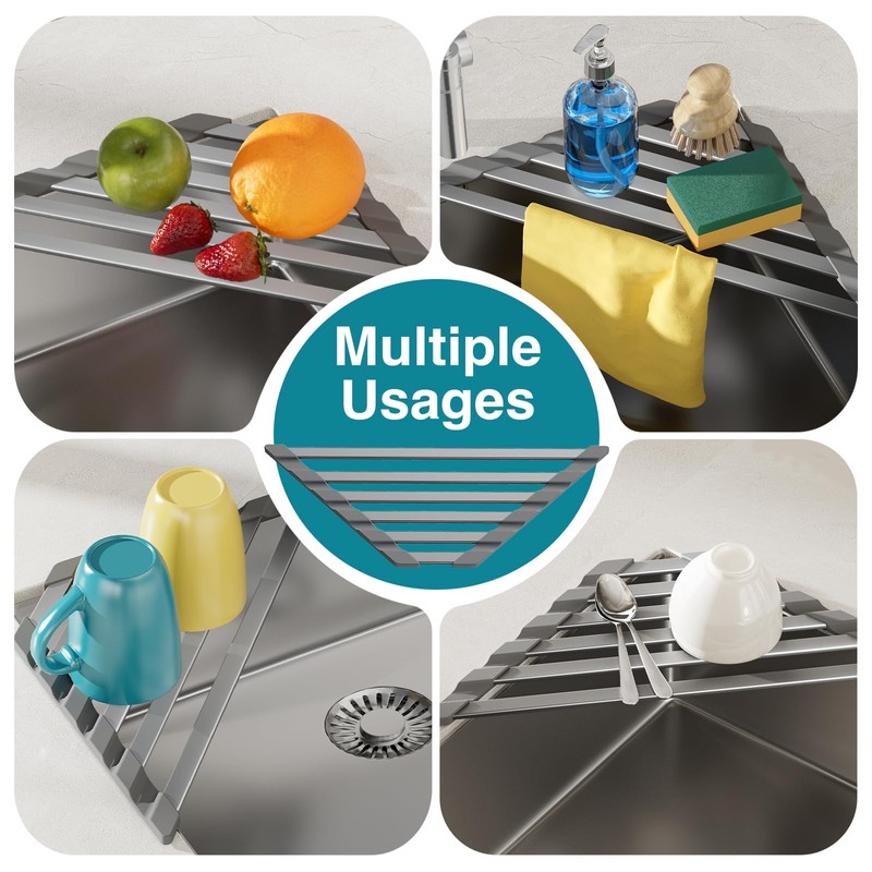 COOL-ANGLE Corner Sink Drying Rack, 16"x9.5" Rust-Proof Aluminum Triangular Dish