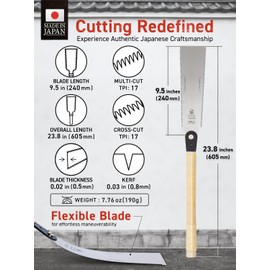 HIBINO Japanese Pull Saw 9.5” Ryoba | Multi-Cut & Cross-Cut Teeth | Lightweight Double-Edge Blade for Dovetails, Tenons & Woodworking | Replaceable Blade | Simple Assembly Required | Made in Japan