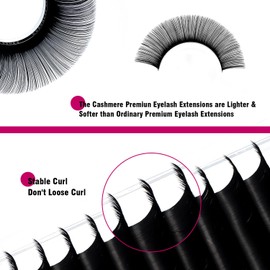 Cashmere Eyelash Extensions 0.05 CC Curl 16mm Single Tray Premium Individual Lash Extensions, Silk Volume & Classic Lashes Soft Matte Dark Professional Eyelashes Extension Salon Use(0.05-CC-16mm)