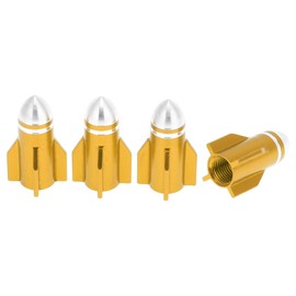 HEROFFIX 4 Pcs Round Head Rocket Shape Tire Valve Stem Caps Decorative Tyre Valve Dust Covers 7x27mm Gold Tone Aluminum Alloy
