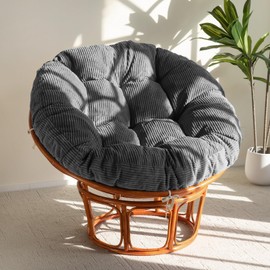 HIGOGOGO Papasan Chair Cushion with Tufted Corduroy Cover (Without Chair), 48 x 48 Inch Supportive Cushion, Overstuffed Chair Cushion,Dark Grey