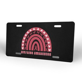 HIV AIDS Awareness Red Rainbow Hearts License Plate Car Front Frame Metal Cover Aluminum Vanity Tag 6 x 12 inches for Women Men Gift Truck Garage Decoration Accessory