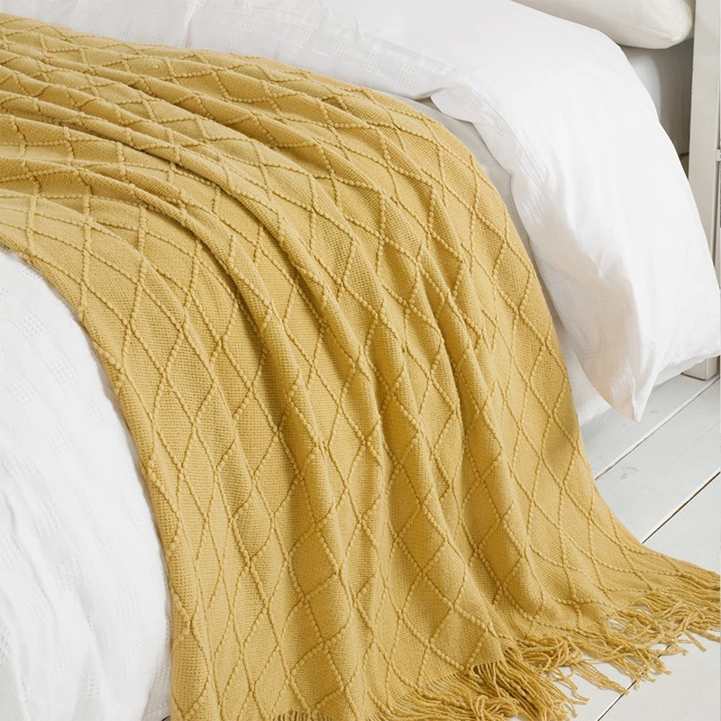 BOURINA Textured Solid Soft Sofa Throw Couch Cover Knitted Decorative