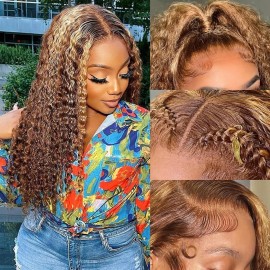 Raw Human Hair Wig P4/27 Ombre 180 Density Hd Deep Wave Lace Frontal Wig 13x6 Lace Front Human Hair Wigs with Baby Hairstyle: Deep Wave, color: Blonde, stretched length: 20 Inches, Lace Size: 13x6