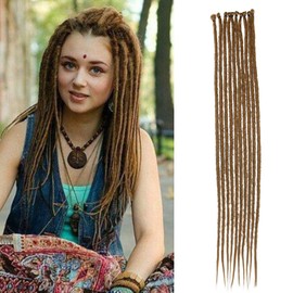 20 Inch Thin 0.6 cm Dreadlocks Extensions Single Ended 15 Strands/Pack Gold Brown Soft Synthetic Faux Dreads Reggae Crochet Braided Dread Extensions