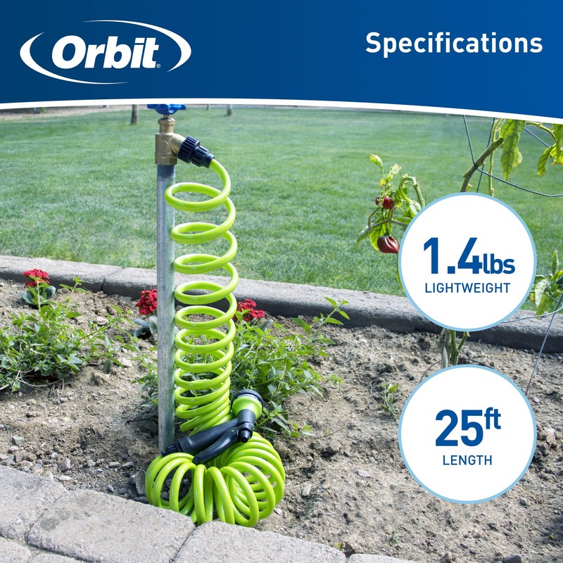 Orbit 26380 Coil Garden Hose, 25 Feet, with 8-Pattern Hose