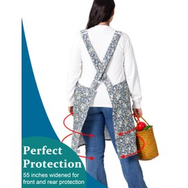 VIKIDEER Comfortable Huge Plus Size Aprons for Women Adjustable Cross Back Floral Cotton Linen Aprons Beggarticks