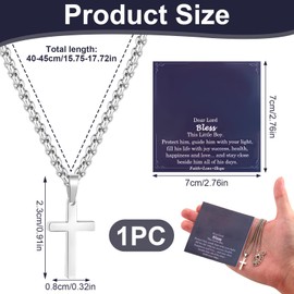 Christening Cross Necklace for Boys, Stainless Steel Silver Cross Chain Necklace for First Holy Communion Baptism Christian Gifts Easter Gifts for Teenage Boys Son Nephew Toddler