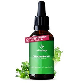 Vitabay Chlorophyll Drops 100 ml - 400 mg Liquid Chlorophyll Liquid from Wheatgrass, Alfalfa and Chlorella - Modern Chlorophylline Formulation with Copper for High Stability and Absorption