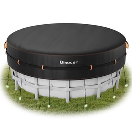 Binecer 24 Ft Round Pool Cover with Reflective Strips, Swimming Pool Cover for Above Ground Pools, Soalr Cover with Drawstring, Luminous Ground Nails, PU Coated for UV Protected