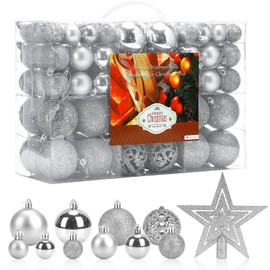 Aitsite 100 Pack Christmas Tree Ornaments Set Mini Shatterproof Holiday Ornaments Balls(Silver)