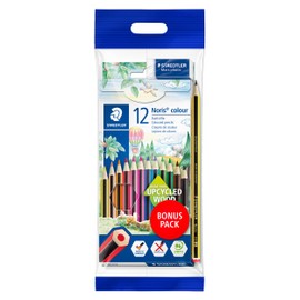 Staedtler Noris Colour Colouring Pencils, Non-Slip Soft Surface, High Break Resistance, Bonus Pack with Eraser, Pencil and Double Sharpener, Pack of 12