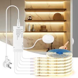 CHNMALITAI 12V COB LED Strip, 6 Pcs 2M/6.6ft Warm White COB LED Strip Light with Touch and Hand Sweep Dimmer Switch for Cabinet Showcase Kitchen Lighting