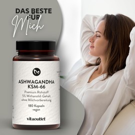 vitaoutlet | Organic Ashwagandha High Dose | KSM-66® Premium Raw Material (180 Capsules) | Original Indian Sleeping Berry | Natural | Laboratory Tested | Vegan | for 3 Months | Premium Ashwagandha