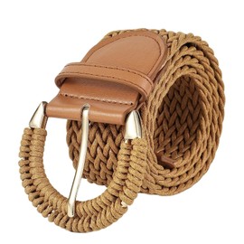 HANGSU Rattan Braid Belt for Women Wide Waist Belt Dress Woven Boho Belt with Semicircular Buckle (Brown-112cm)
