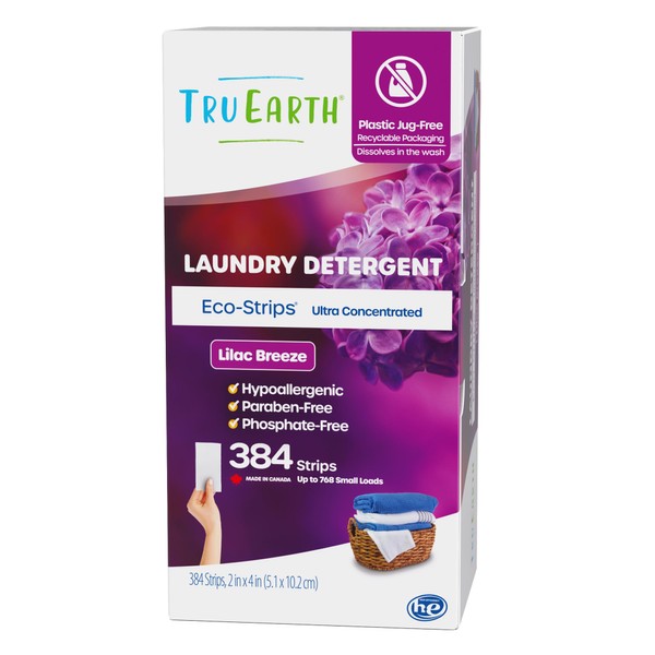 Tru Earth Compact Dry Laundry Detergent Sheets - Up to 768 Loads (384 Sheets) - Paraben-Free - Original Eco-Strip Liquidless Laundry Detergent, Travel Laundry Sheets - Lilac Breeze
