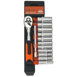 JinPhon 1/4 Inch Professional Ratchet Set, Socket Spanner Set 1/4, Small Ratchet with 24 Teeth Precision Mechanics & Cr-V Bits, Complete Set with Quick Release, Extension, Organiser, Ratchet Wrench