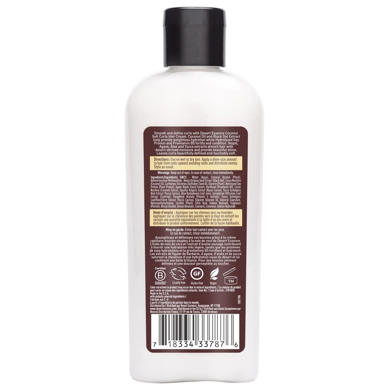 Desert Essence Coconut Soft Curls Hair Cream - Botanically-Based Curl