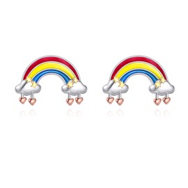 VONALA Rainbow Stud Earrings for Women 925 Sterling Silver Colourful Rainbow Stud Earrings Push Back Earrings Not Easy to Fall Out, Sterling Silver