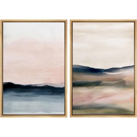 SIGNWIN Framed Canvas Print Wall Art Set Pastel Watercolor Sunset Landscape Abstract Shapes Illustrations Minimal Decorative Boho Nordic Relax/Zen for Living Room, Bedroom, Office - 24"x36"x2 Natural