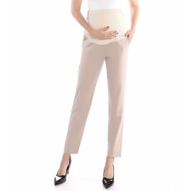 Alina Mae Maternity Pants Comfortable Stretch Over-Bump Women Pregnancy Casual Capris for Work (Khaki, Medium (Size 8-10))
