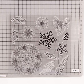 Merry Christmas Christmas Snowflakes Sayings Verses Happy New Year Clear Stamps for Christmas Cards Making Decoration and Scrapbooking Rubber Stamps for Craft