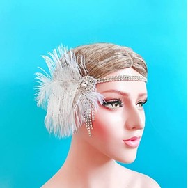 Women Retro Feather Fascinator Wedding Tea Party White