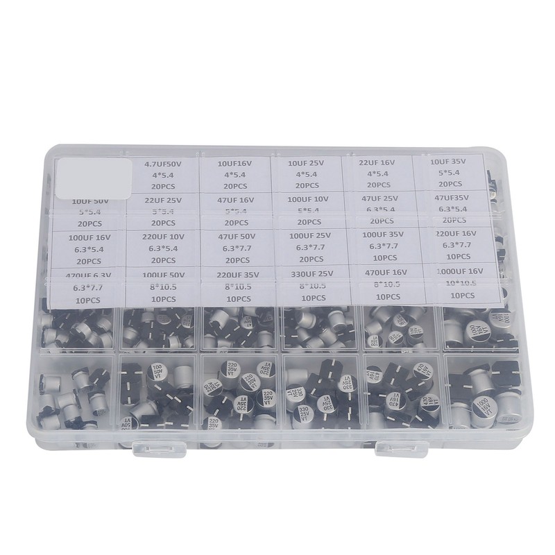 400Pcs SMD Electrolytic Capacitor 24 Values Aluminium 1uF‑1000uF Accessory Set